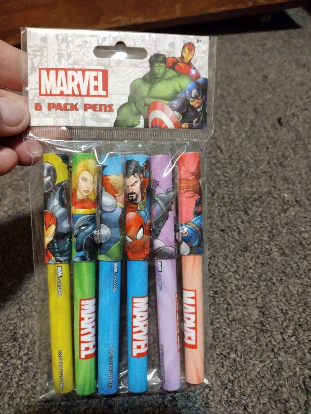 Marvel Superhero 6-Pack Ballpoint Pens in Yellow Green Blue Purple Peach